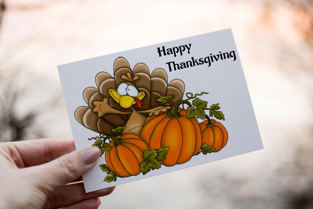 Turkey & Pumpkin Happy Thanksgiving Card, Thanksgiving Card